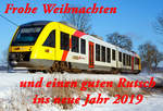 
Zudem wünsche ich Euch Gesundheit und ein erfolgreiches Jahr 2019, auf das alle Eure Wünsche in Erfüllung gehen.

Zum Bild:
Der VT 261 (95 80 0648 161-7 D-HEB / 95 80 0648 661-6 D-HEB) ein Alstom Coradia LINT 41 der HLB (Hessische Landesbahn), ex vectus VT 261 am 17.01.2017, RB 90  Westerwald-Sieg-Bahn  (Westerburg - Altenkirchen - Au/Sieg - Siegen), Umlauf RB 61730, von Hachenburg weiter in Richtung Altenkirchen. Er befährt die Oberwesterwaldbahn (KBS 461) zwischen Hachenburg und Ingelbach. 