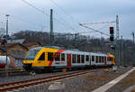 Der VT 259 (95 80 0648 159-1 D-HEB / 95 80 0648 659-0 D-HEB) ein Alstom Coradia LINT 41 der HLB (Hessische Landesbahn), fährt am 25.03.2021 in Betzdorf (Sieg) aus der Abstellgruppe in den