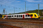 Der HLB VT 506 (95 80 1648 106-0 D-HEB / 95 80 1648 606-9 D-HEB) ein Alstom Coradia LINT 41 der neuen Generation der HLB (Hessische Landesbahn GmbH) steht an 03.09.2016 in Betzdorf (Sieg) in der