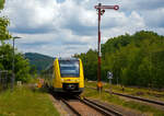 Der VT 507 (95 80 1648 107-8 D-HEB / 95 80 1648 607-7 D-HEB) der HLB (Hessische Landesbahn GmbH), ein Alstom Coradia LINT 41 der neuen Generation, erreicht am 04.06.2022 als RB 96  Hellertalbahn 