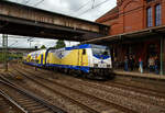 Die metronom 146 538-4  Rosengarten-Klecken  (91 80 6146 538-4 D-ME) erreicht am 16.06.2015 mit einem Regionalzug nach Lüneburg den Bahnhof Hamburg-Harburg.