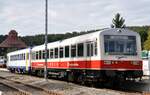 626 044-1 der SAB (Schwäbische Albtalbahn) und Steuerwagen in Münsingen am 17.09.2016.