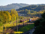 Blick auf den Rangierbahnhof (Rbf) Betzdorf/Sieg (von der Brücke in Betzdorf-Bruche) am 09.10.2021.....