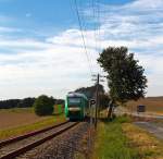 Nachschuss - VT 262 der vectus (95 80 0648 662-4 D-VCT) ein LINT 41 fährt am 02.09.2012 über den Hohen Westerwald, hier bei Hachenburg  in Richtung Hattert.
