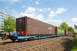 8-achsiger Niederflur-Containertragwagen (Megafret) 37 80 4909 142-4 D-AAEC der Gattung Sffggmrrss 40 der AAE Cargo AG (heute zur VTG), beladen mit zwei 40‘ Containern, am 30.04.2019 im