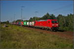 DB Cargo 185 234-2 fuhr mit einem Containerzug am 29.08.2017 durch die Berliner Wuhlheide