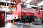 DB 145 030-3 wartet auf neue Drehgestelle (DB Schenker Rail Deutschland AG, 80 Jahre Werk Dessau, Dessau-S�d 12.09.2009)