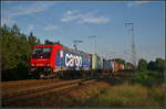 Die f�r die HSL Logistik GmbH fahrende 482 040-3 kam am Abend des 09.08.2017 mit einem Containerzug durch die Berliner Wuhlheide gefahren