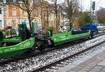 Detailbild: Leerer spezieller sechsachsiger Gelenk-Taschenwagen System HELROM der Gattung Sdmrs, 37 80 4878 014-2 D-HELR, der Helrom GmbH (Frankfurt am Main), am 10 Januar 2025 im Zugverband bei der