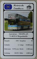 (273'937) - Quartett-Spielkarte mit Auwrter - NEOPLAN N 4032/4 Megashuttle von 1993 am 13.