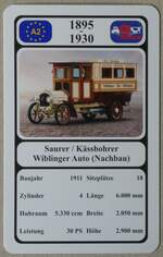 (275'547) - Quartett-Spielkarte mit Saurer / Kssbohrer Wiblinger Auto (Nachbau) von 1911 am 13.