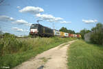 193 855 alias X4E 855 kommt durch die Treuchtlinger Kurve mit einem Containerzug aus dem Hafen Nürnberg wieder zurück.