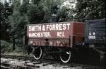 UK GWR historischer Güterwagen Behälterwagen Smith & Forrest Manchaster No.1 im Eisenbahnmuseum Didcot im August 1991.