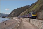 Ein Great Western Railway HST 125 Class 43 auf der Fahrt nach London Paddingon auf halbem Weg zwischen Teignmounth und Dawlish.