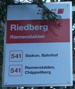 (243'637) - AUTO AG SCHWYZ-Haltestellenschild - Riemenstalden, Riedberg - am 8. Dezember 2022