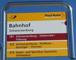 (233'337) - PostAuto/tpf-Haltestellenschild - Schwarzenburg, Bahnhof - am 28.