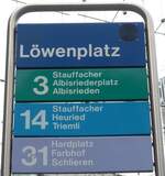(157'741) - ZVV-Haltestellenschild - Z�rich, L�wenplatz - am 14.