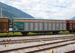 Ex FS zweiachsiger, großräumiger Schiebewandwagen 21 83 245 7 321-9 I-TI, der Gattung Hbbillns, der Trenitalia, am 14.09.2017 im Bahnhof Tirano.