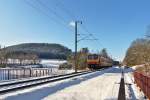 . Erinnerung an den Schnee - Der Z 2019 fhrt als RE 3838 Troisvierges - Luxembourg durch das verschneite und sonnige Tal der Woltz in der Nhe von Maulusmhle. 04.02.2015 (Jeanny)