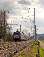 . Im Gegenlicht zieht die 4017 die RB 3513 Luxembourg - Diekirch ber die Nordstrecke in der Nhe von Berschbach/Mersch. 25.02.2016 (Jeanny)