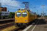 Der Diagnose VT / P&T DVT Fahrwegmesszug 702 203 „Elfriede“ (99 80 9163 003-3 D-DBMP) der DB InfraGO AG (ex DB Netz AG) / DB Netz Instandhaltung – Fahrwegmessung fährt am 24 Juni 2025 auf OL-Diagnosefahrt, mit angehobenen Messp ...