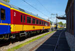 Der ICR - Intercity-Benelux-Steuerwagen (ICR - Intercity-Benelux-Stuurstandrijtuig), 50 84 28-70 101-7 NL-NS, der Gattung Bs, der NS - Nederlandse Spoorwegen (Niederländische Eisenbahnen), am 29 April 2025 im Het Spoorwegmuseum (bis 2005 NSM - N ...