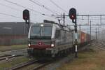 Am übertrüben und nebligen 18.Januar 2025 zieht SBBCI ein Containerzug durch Boxtel und wird mit etwas zooming von Bahnsteig fotografiert.