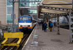 Zwei gekuppelte Sprinter (hinten der dreiteilige SGMm 2953 und vorne der zweiteilige SGMm 2120) der NS (Nederlandse Spoorwegen) werden am 31 März 2018 im Bahnhof Amsterdam Centraal, als Sprinter