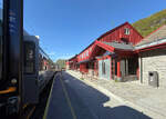 Der Zug der Fl�msbana (Fl�mbahn) hat am 16 Juni 2026 seine Endstation, den 866,8 Meter hoch gelegenen Bahnhof Myrdal erreicht.