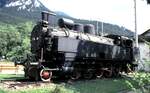 �BB 95 112 Zahnradbahn-Dampflok mit Giesl-Ejektor auf Denkmalsockel in Payerbach am 09.08.1986.