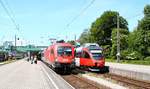 1116 260-9 mit dem EC 118 nach Münster hat genauso Einfahrt in den Bregenzer Bahnhof wie der 4024 027-7 nach Feldkirch.