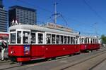 Stra�enbahn Triebwagen 408, der Wiener Verkehrsbetriebe, Typ T / T1, gebaut 1900, von den Lohner Werke, modernisiert 1954, geh�rt seit 1983 dem VEF, (Verein de Eisenbahnfreunde), und wird zu