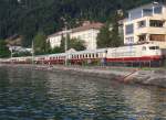 103 184-8 mit einem in Lindau übernommenen Sonderzug am 20.08.2010 kurz vor der Station Bregenz-Hafen.