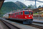 Die RhB Ge 6/6 II 706 „Disentis/Mustér“  am Abend des 12.09.2017 im Bahnhof Pontresina.