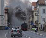 Eine etwas ungewöhnliche Verkehrsteilnehmerin in La Chaux-de-Fonds.