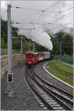 Kurz darauf erschien dann auch schon der Blonay-Chamby  Riviera Belle Epoque  Zug mit der G 3/3 N° 5 und dem schiebenden RhB ABe 4/4 35, der ohne Halt in St-Légier Gare durch fuhr.