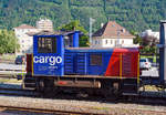  Der Rangiertraktor (Rangierlok) Tm 232 227-9 (Tm 98 85 5 232 227-9 CH-SBBC) der SBB Cargo, ex SBB Tm IV -  9677, ist am 28.05.2012 beim Bahnhof Martigny abgestellt.