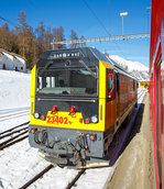   Die RhB Gmf 4/4 23402 „Engadin“ (D2), ex Gmf 4/4 28704, am 20.02.2017 im Bahnhof Pontresina.