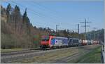 Die SBB Re 474 016 und eine weitere Lok dieses Typs sind bei Mülenen mit einem Güterzug Richtung Süden unterwegs.

14. April 2021