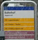 (257'298) - PostAuto-Haltestellenschild - Appenzell, Bahnhof - am 28.