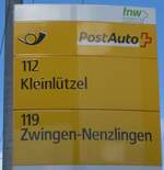 (214'341) - PostAuto-Haltestellenschild - Laufen, Bahnhof - am 16.