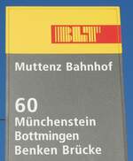 (230'268) - BLT-Haltestellenschild - Muttenz, Bahnhof - am 9.