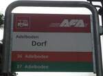 (130'367) - AFA-Haltestellenschild - Adelboden, Dorf - am 11.