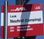 (277'164) - AFA-Haltestellenschild - Lenk, Neufeld (Camping) - am 21.