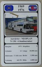(276'488) - Quartett-Spielkarte mit Auwrter - NEOPLAN N 138 / 4 Jumbocruiser von 1975 am 8.