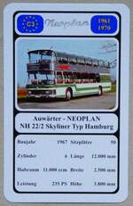 (279'129) - Quartett-Spielkarte mit Auwrter - NEOPLAN NH 22/2 Skyliner Typ Hamburg von 1967 am 17.