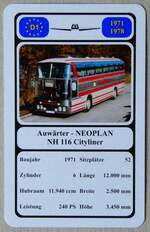 (279'332) - Quartett-Spielkarte mit Auwrter - NEOPLAN NH 116 Cityliner von 1971 am 24.