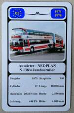 (279'334) - Quartett-Spielkarte mit Auwrter - NEOPLAN N 138/4 Jumbocruiser von 1975 am 24.