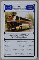 (279'785) - Quartett-Spielkarte mit Auwrter - NEOPLAN N 117/3 Spaceliner von 1979 am 31.