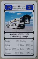 (279'787) - Quartett-Spielkarte mit Auwrter - NEOPLAN N 980 Galaxy Lounge von 1981 am 31.